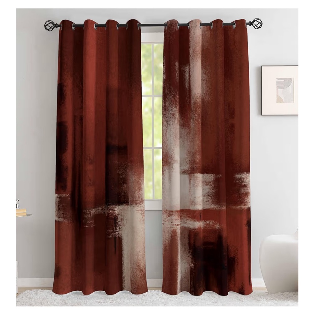 Asuexpect 52 x 84” Rust Brown and Cream Abstract 2 Panels Curtains